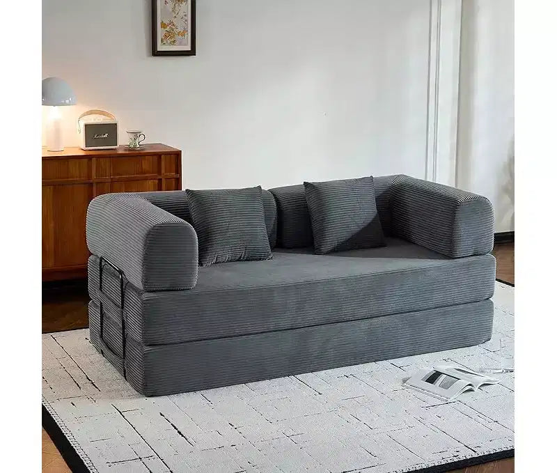 Plateforme de canapé-lit convertible, avec oreiller cylindrique et matelas pliant en velours côtelé, convient pour le salon, la chambre, le boudoir et le studio