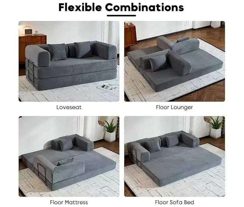 Plateforme de canapé-lit convertible, avec oreiller cylindrique et matelas pliant en velours côtelé, convient pour le salon, la chambre, le boudoir et le studio
