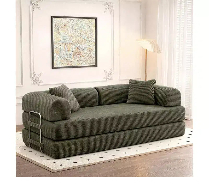 Plateforme de canapé-lit convertible, avec oreiller cylindrique et matelas pliant en velours côtelé, convient pour le salon, la chambre, le boudoir et le studio