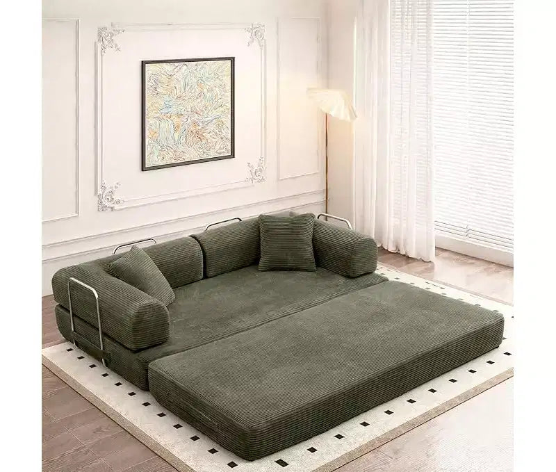Plateforme de canapé-lit convertible, avec oreiller cylindrique et matelas pliant en velours côtelé, convient pour le salon, la chambre, le boudoir et le studio