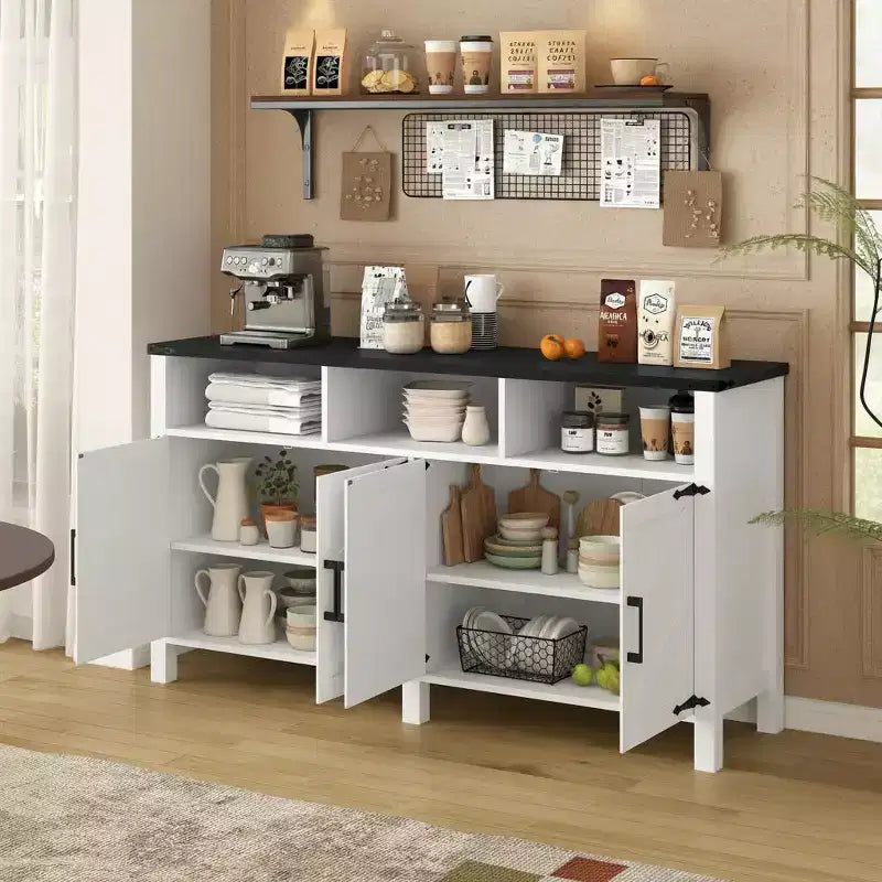 Bahut buffet de ferme moderne Merax à 4 portes avec ports de charge USB et étagères réglables