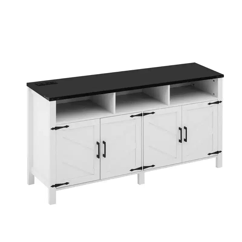 Bahut buffet de ferme moderne Merax à 4 portes avec ports de charge USB et étagères réglables