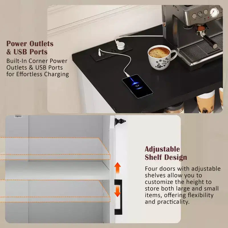 Bahut buffet de ferme moderne Merax à 4 portes avec ports de charge USB et étagères réglables