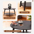 Table Basse Ronde FDW avec Rangement, Table d'Appoint Moderne à 2 Niveaux en Bois pour Salon, Chambre ou Bureau