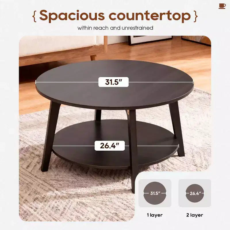 Table Basse Ronde FDW avec Rangement, Table d'Appoint Moderne à 2 Niveaux en Bois pour Salon, Chambre ou Bureau