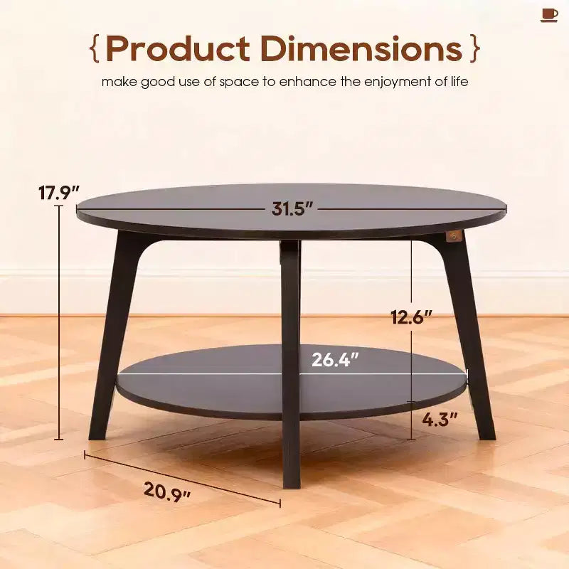 Table Basse Ronde FDW avec Rangement, Table d'Appoint Moderne à 2 Niveaux en Bois pour Salon, Chambre ou Bureau