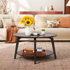 Table Basse Ronde FDW avec Rangement, Table d'Appoint Moderne à 2 Niveaux en Bois pour Salon, Chambre ou Bureau