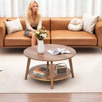 Table Basse Ronde FDW avec Rangement, Table d'Appoint Moderne à 2 Niveaux en Bois pour Salon, Chambre ou Bureau
