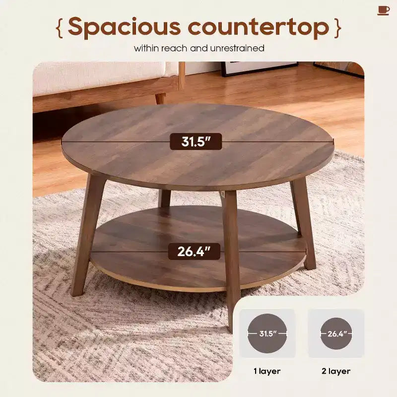 Table Basse Ronde FDW avec Rangement, Table d'Appoint Moderne à 2 Niveaux en Bois pour Salon, Chambre ou Bureau