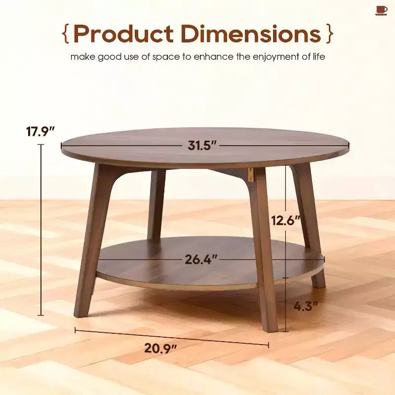 Table Basse Ronde FDW avec Rangement, Table d'Appoint Moderne à 2 Niveaux en Bois pour Salon, Chambre ou Bureau