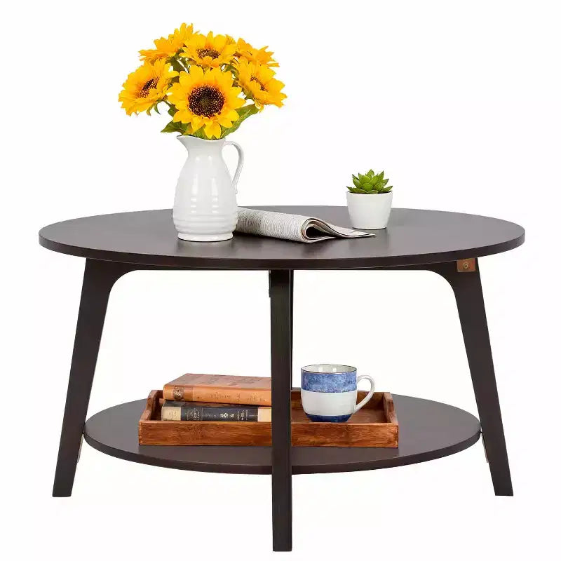 Table Basse Ronde FDW avec Rangement, Table d'Appoint Moderne à 2 Niveaux en Bois pour Salon, Chambre ou Bureau