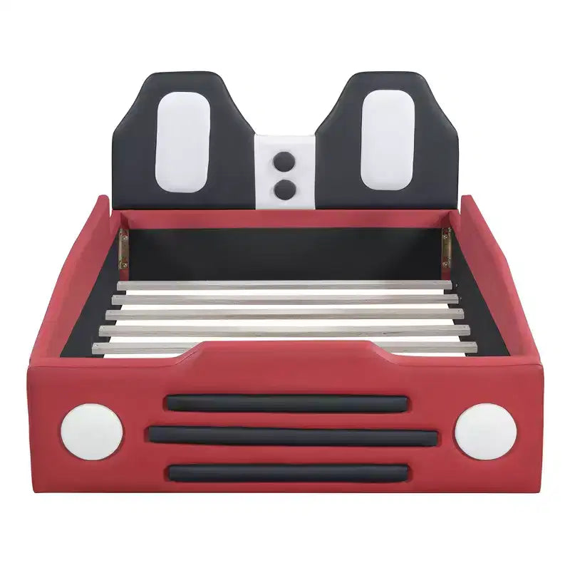 Lit plateforme en forme de voiture de course double taille Luxystar avec garde-corps pour chambre d'enfant