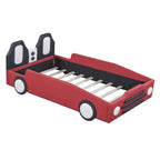 Lit plateforme en forme de voiture de course double taille Luxystar avec garde-corps pour chambre d'enfant