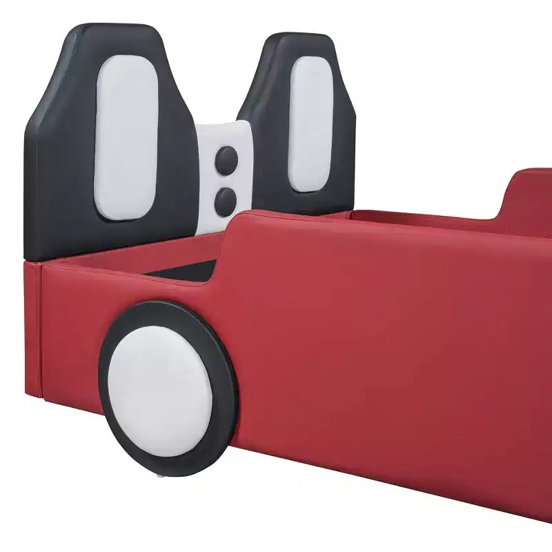 Lit plateforme en forme de voiture de course double taille Luxystar avec garde-corps pour chambre d'enfant