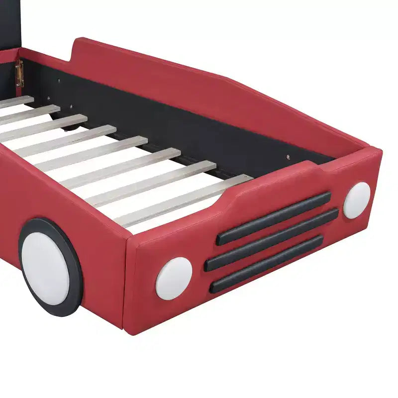 Lit plateforme en forme de voiture de course double taille Luxystar avec garde-corps pour chambre d'enfant