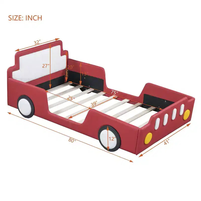 Lit plateforme en forme de voiture de course Luxystar avec barrières de sécurité, taille double