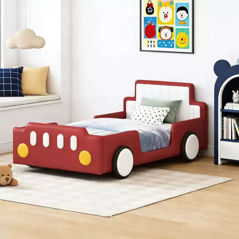 Lit plateforme en forme de voiture de course Luxystar avec barrières de sécurité, taille double