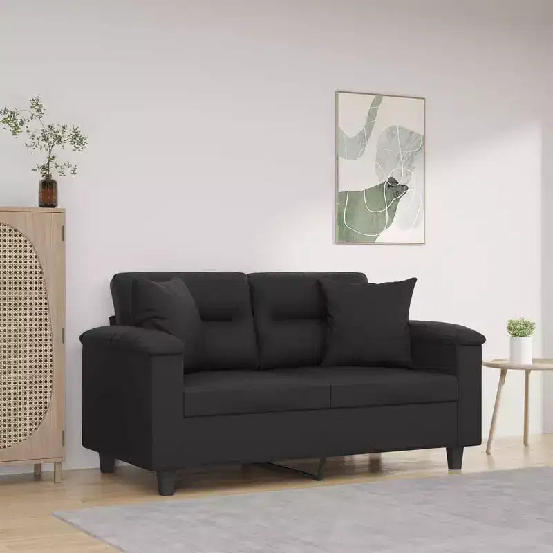 vidaXL Canapé 2 places avec coussins, Causeuse en similicuir noir
