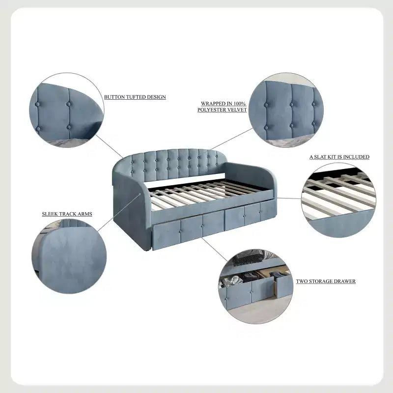 Lit de repos double ChaletPosh en velours avec rangement