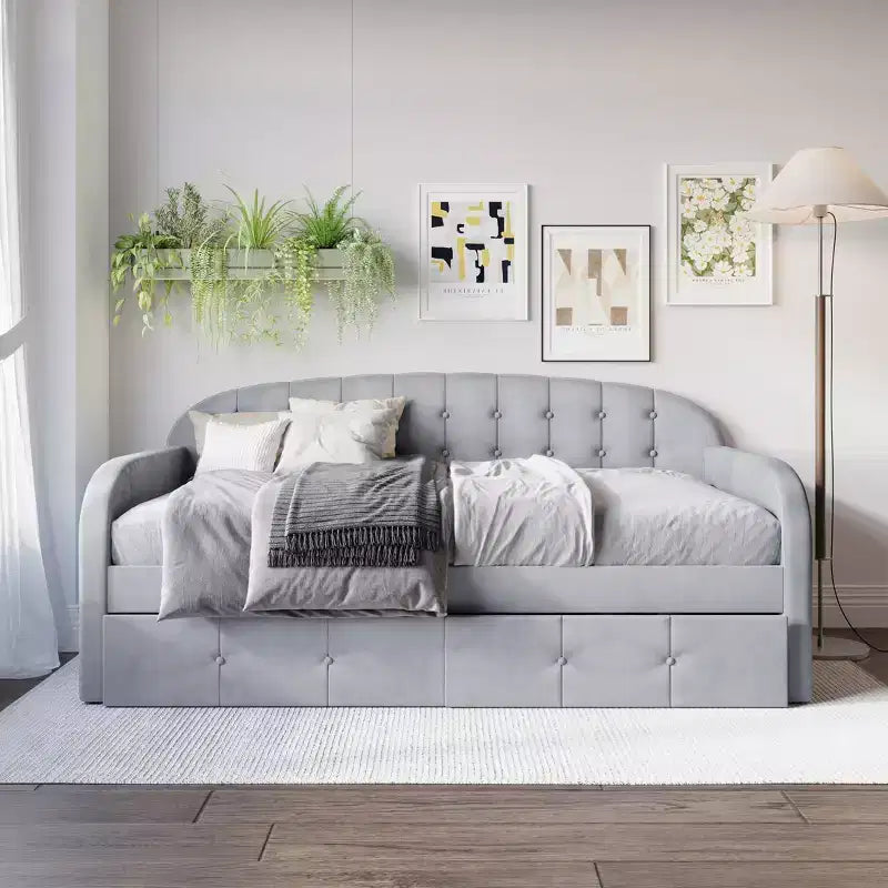 Lit de repos double ChaletPosh en velours avec rangement