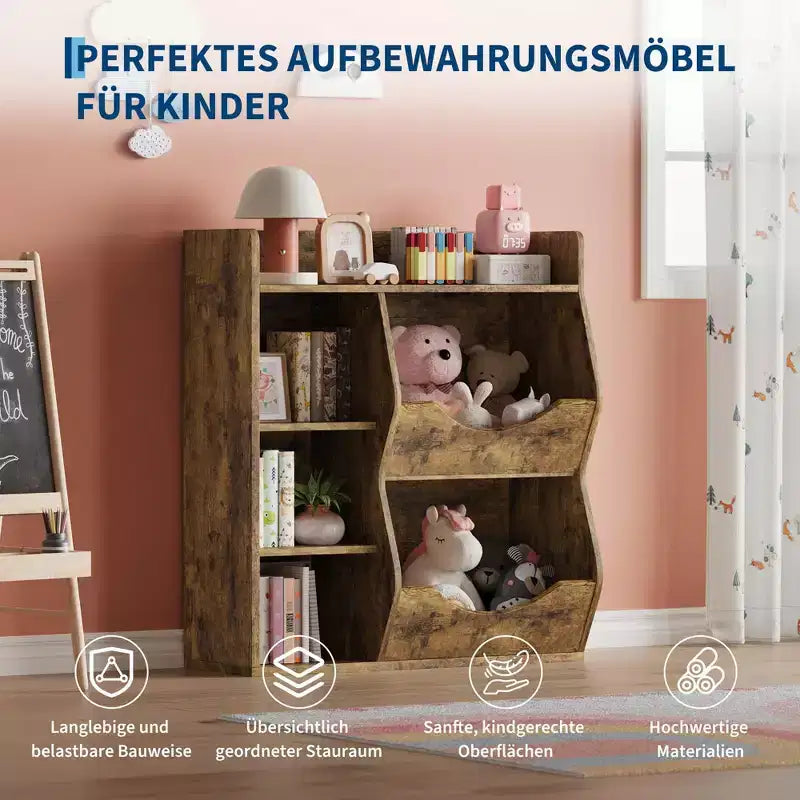 Organisateur de jouets à 3 niveaux pour enfants, étagère double face à 5 compartiments, étagère à livres et à jouets pour chambre d'enfant, salon et maternelle