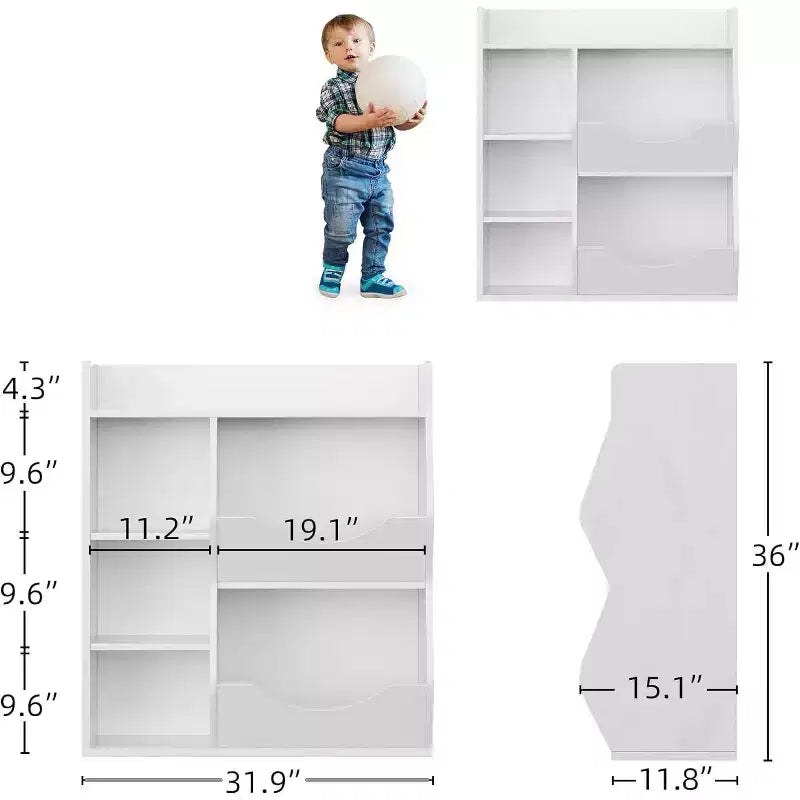 Organisateur de jouets à 3 niveaux pour enfants, étagère double face à 5 compartiments, étagère à livres et à jouets pour chambre d'enfant, salon et maternelle