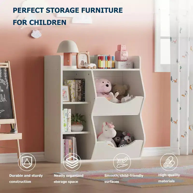 Organisateur de jouets à 3 niveaux pour enfants, étagère double face à 5 compartiments, étagère à livres et à jouets pour chambre d'enfant, salon et maternelle