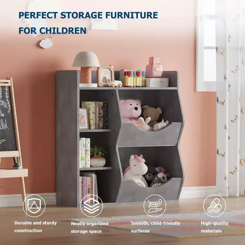 Organisateur de jouets à 3 niveaux pour enfants, étagère double face à 5 compartiments, étagère à livres et à jouets pour chambre d'enfant, salon et maternelle