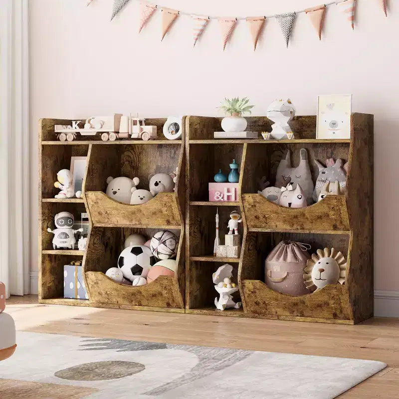 Organisateur de jouets à 3 niveaux pour enfants, étagère double face à 5 compartiments, étagère à livres et à jouets pour chambre d'enfant, salon et maternelle