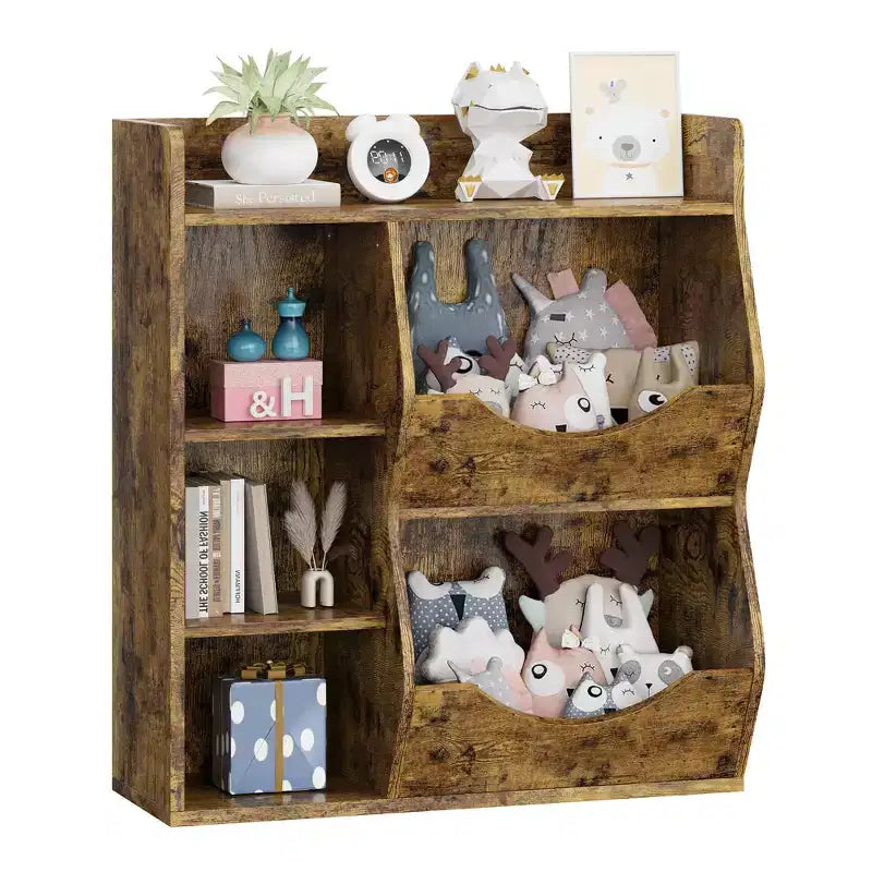 Organisateur de jouets à 3 niveaux pour enfants, étagère double face à 5 compartiments, étagère à livres et à jouets pour chambre d'enfant, salon et maternelle