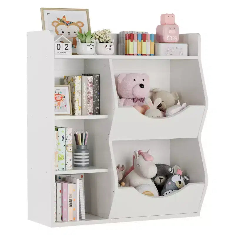 Organisateur de jouets à 3 niveaux pour enfants, étagère double face à 5 compartiments, étagère à livres et à jouets pour chambre d'enfant, salon et maternelle