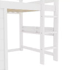 Lit mezzanine cabane TUYOHW pour enfants avec tableau noir, cadre de lit double en bois avec espace de jeu et étagère intégrée, superposé de style cabane en bois de pin pour garçons et filles