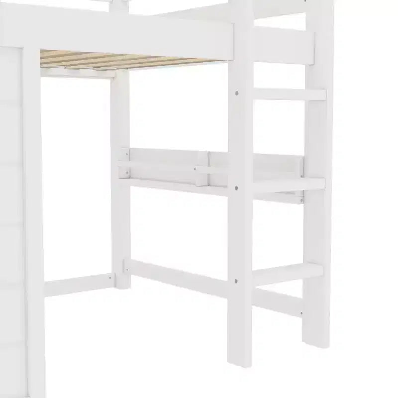 Lit mezzanine cabane TUYOHW pour enfants avec tableau noir, cadre de lit double en bois avec espace de jeu et étagère intégrée, superposé de style cabane en bois de pin pour garçons et filles