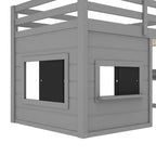 Lit mezzanine cabane TUYOHW pour enfants avec tableau noir, cadre de lit double en bois avec espace de jeu et étagère intégrée, superposé de style cabane en bois de pin pour garçons et filles