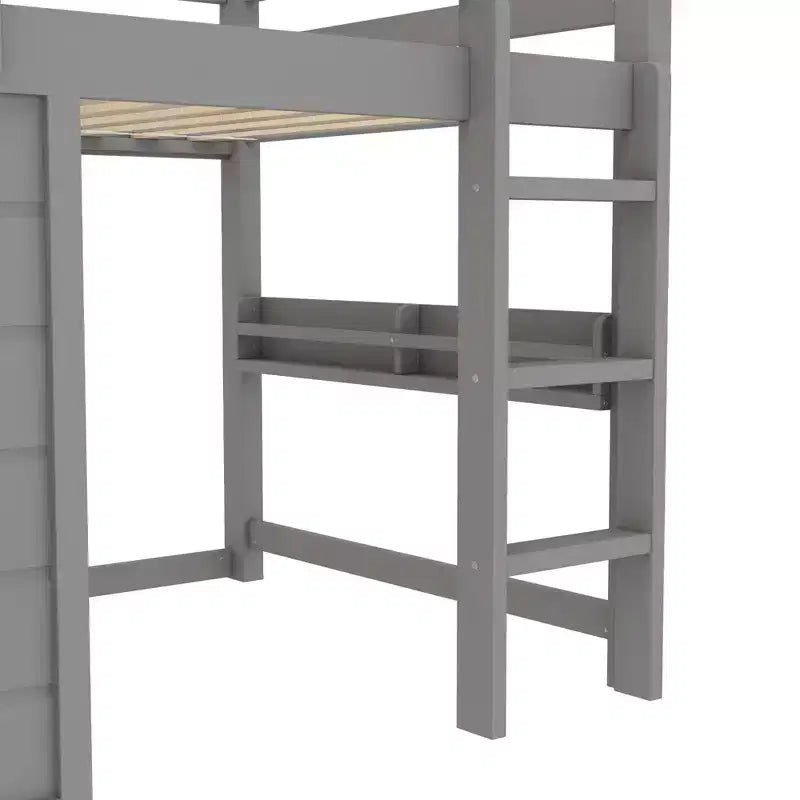 Lit mezzanine cabane TUYOHW pour enfants avec tableau noir, cadre de lit double en bois avec espace de jeu et étagère intégrée, superposé de style cabane en bois de pin pour garçons et filles