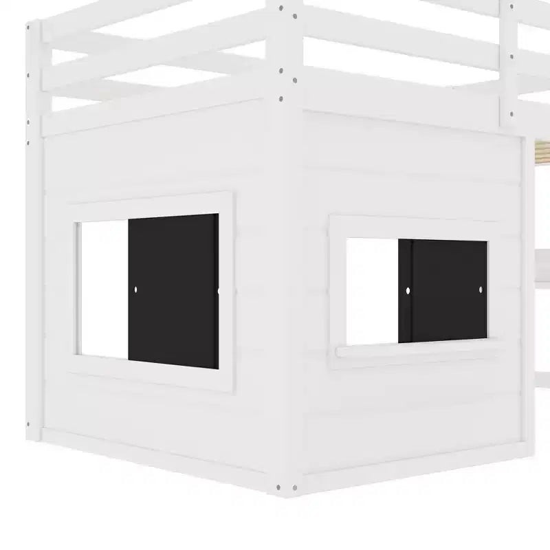Lit mezzanine cabane TUYOHW pour enfants avec tableau noir, cadre de lit double en bois avec espace de jeu et étagère intégrée, superposé de style cabane en bois de pin pour garçons et filles