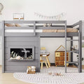 Lit mezzanine cabane TUYOHW pour enfants avec tableau noir, cadre de lit double en bois avec espace de jeu et étagère intégrée, superposé de style cabane en bois de pin pour garçons et filles