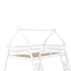 Lit superposé TUYOHW jumeau sur grand lit avec filets et rampe d'escalade, cadre de lit superposé en bois avec garde-corps de sécurité pour enfants et adolescents