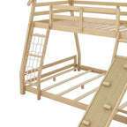 Lit superposé TUYOHW jumeau sur grand lit avec filets et rampe d'escalade, cadre de lit superposé en bois avec garde-corps de sécurité pour enfants et adolescents