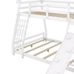 Lit superposé TUYOHW jumeau sur grand lit avec filets et rampe d'escalade, cadre de lit superposé en bois avec garde-corps de sécurité pour enfants et adolescents
