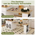 JVNOXKÎlot de cuisine mobile extensible de 80 pouces avec table à manger, 2 tiroirs, comptoir en grain de bois massif avec prise de courant, blanc