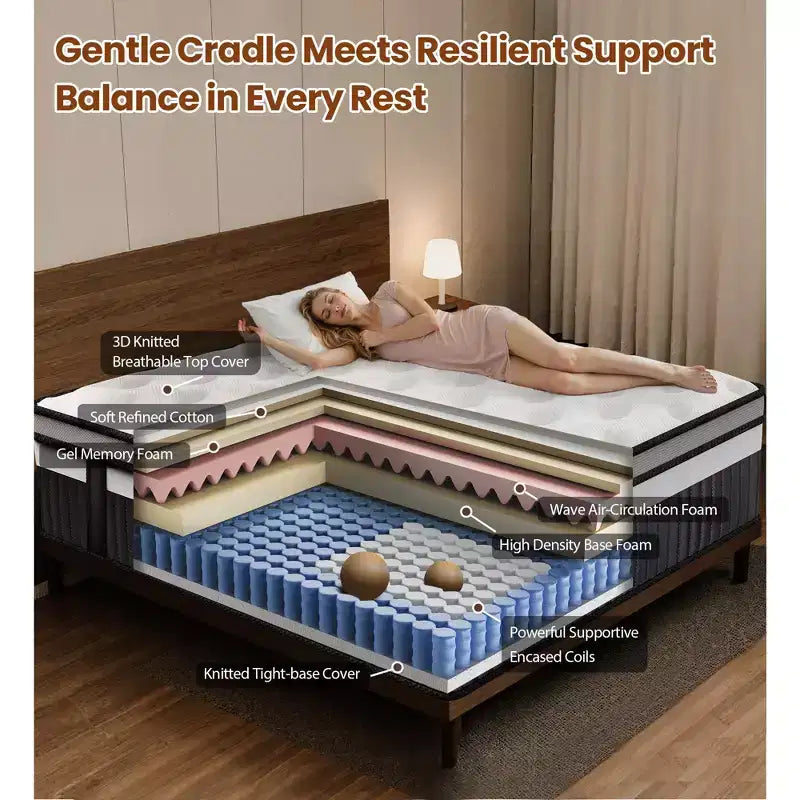 Matelas en mousse à mémoire de forme compressé, 35,5 cm, taille King, pour un sommeil frais et un soulagement de la pression, fermeté moyenne