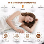 Matelas en mousse à mémoire de forme compressé, 35,5 cm, taille King, pour un sommeil frais et un soulagement de la pression, fermeté moyenne