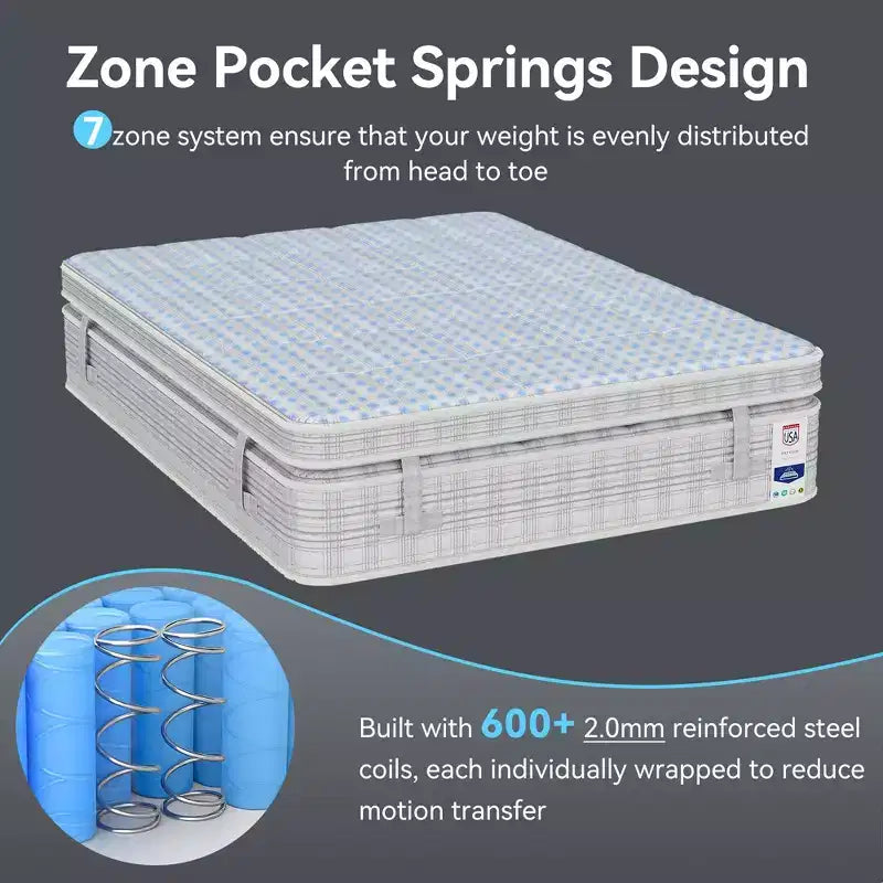 Matelas hybride à ressorts ensachés en mousse à mémoire de forme et gel 13 pouces Sailvan avec tissu aux ions de cuivre