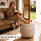 Pouf de rangement rond Bekrvio avec couvercle rabattable, repose-pieds rembourré en laine d'agneau/chenille avec cadre en bois d'acacia massif (227 kg), pouf d'appoint pour salon
