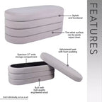 Banc de rangement Okak moderne et élégant en tissu doux avec plateau en bois réversible, table basse ottoman confortable pour chambre à coucher, salon