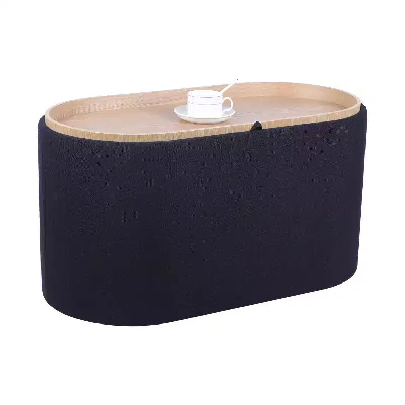 Banc de rangement Okak moderne et élégant en tissu doux avec plateau en bois réversible, table basse ottoman confortable pour chambre à coucher, salon