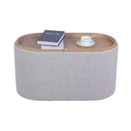 Banc de rangement Okak moderne et élégant en tissu doux avec plateau en bois réversible, table basse ottoman confortable pour chambre à coucher, salon