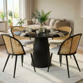 Rattan Dining Chairs Set of 4, Modern Upholstered Armless Kitchen Side Chair with Woven Cane Back, White Boucl Seat & Black Metal Legs - Panipeachy