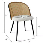 Chaises de salle à manger en rotin, lot de 4, chaises d'appoint de cuisine modernes sans accoudoirs avec dossier en canne tressée, assise en bouclé blanc et pieds en métal noir – Panipeachy